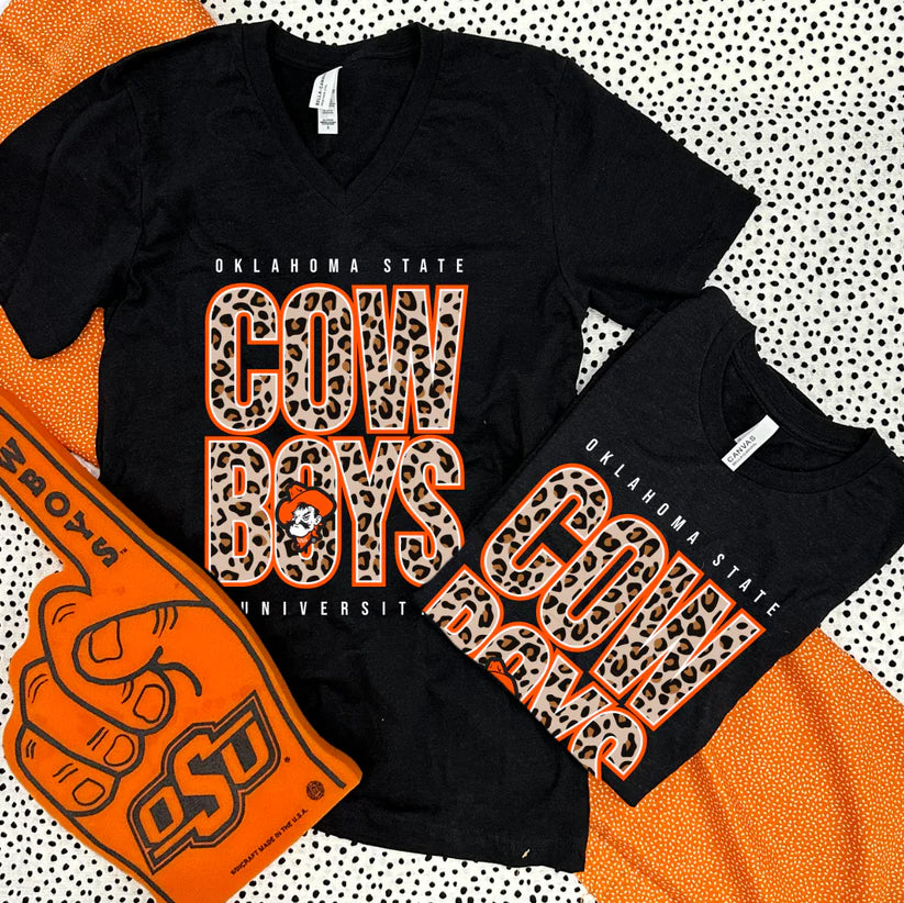 CJ Cowboys Bold Leopard V-Neck Graphic Tee