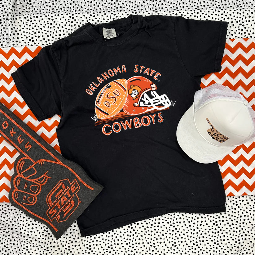 CJ Cowboys Handdrawn Football & Helmet Graphic Tee