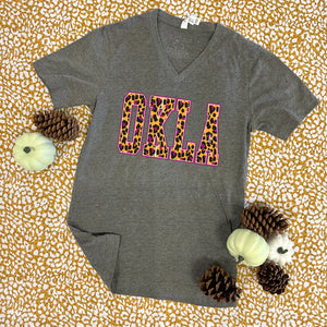 CJ OKLA Fall Leopard V-Neck Graphic Tee