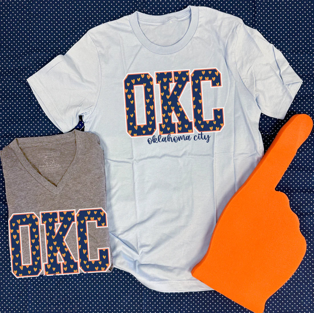 OKC Little Hearts V-Neck Graphic Tee by Calamity Jane's Apparel