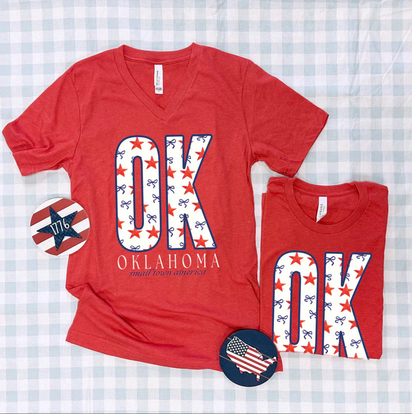 CJ OK Small Town America Stars & Bows V-Neck Graphic Tee