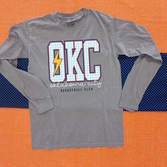 CJ OKC L/S Gingham Graphic Tee