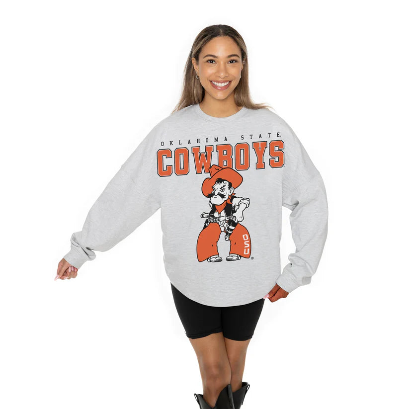 OKLAHOMA STATE COWBOYS BIG GOALS RELAXED FIT LONG SLEEVE FRENCH TERRY PULLOVER