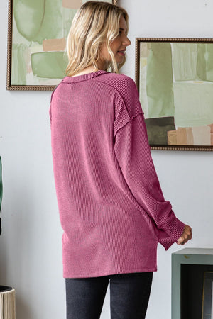 Solid Ribbed Long Sleeve Top