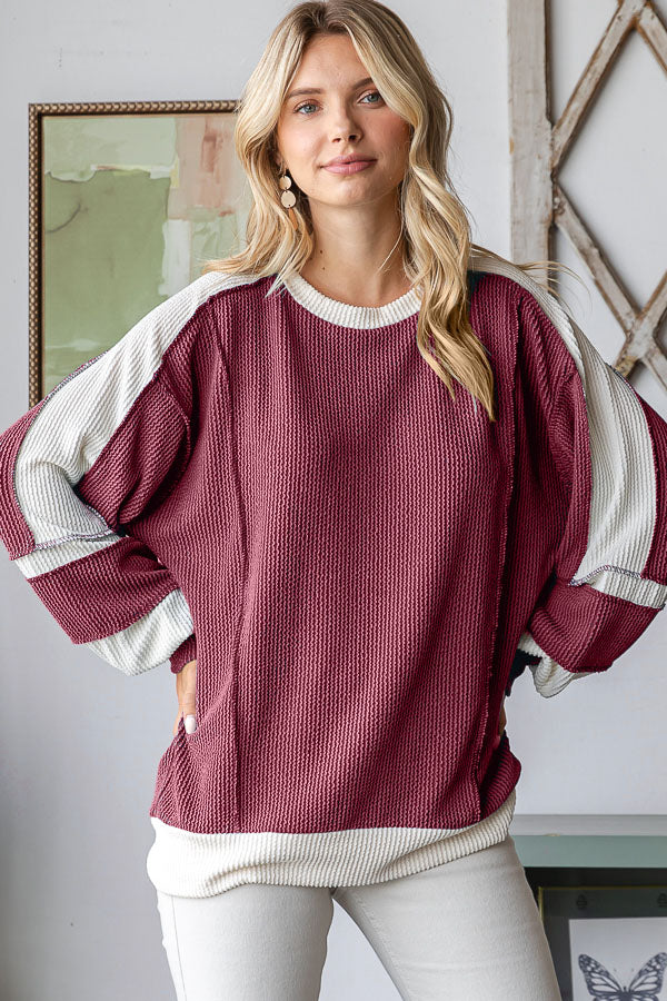 Color Block Ribbed Long Sleeve Top