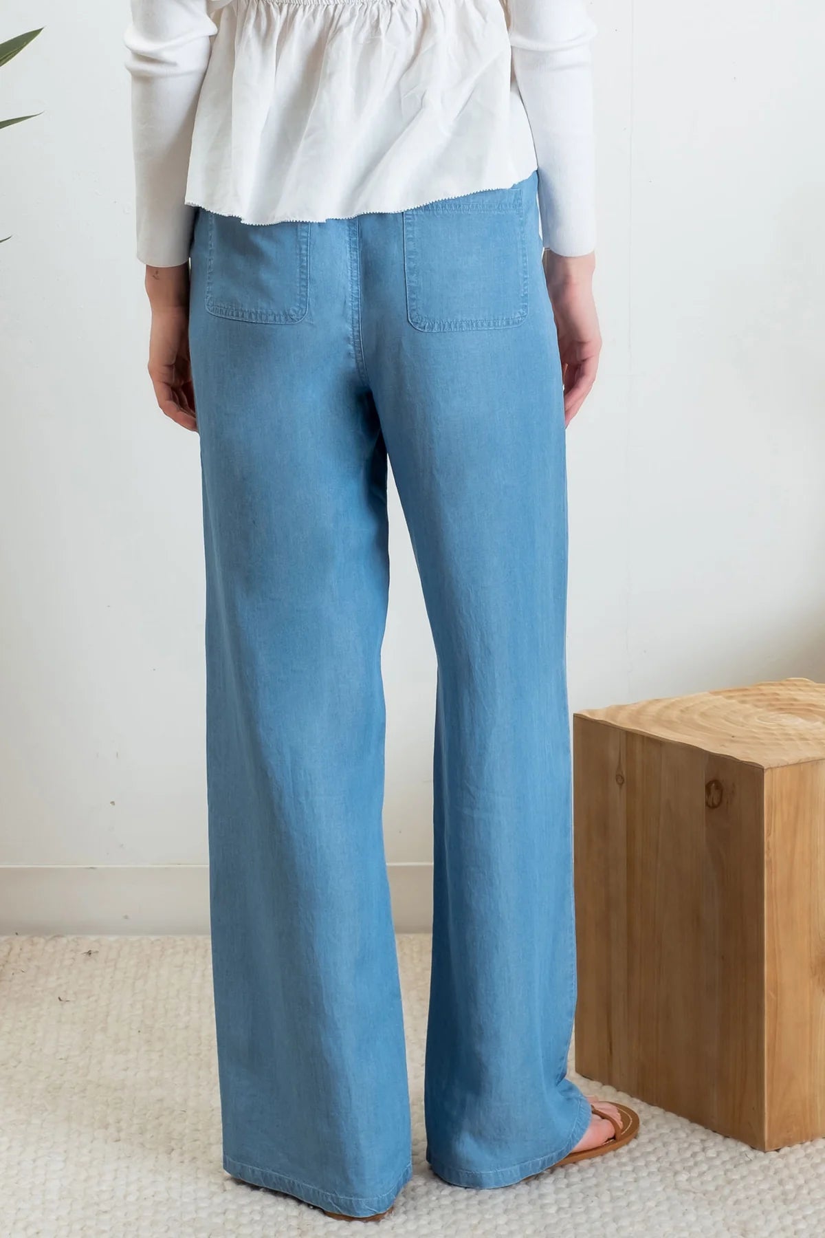 Chambray High Waist Drawstring Pants