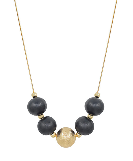 Wood Bead Gold Accent Necklace Set