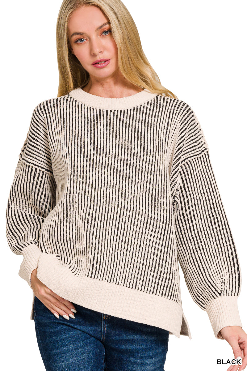 ZENANA TWO TONE CREWNECK SWEATER