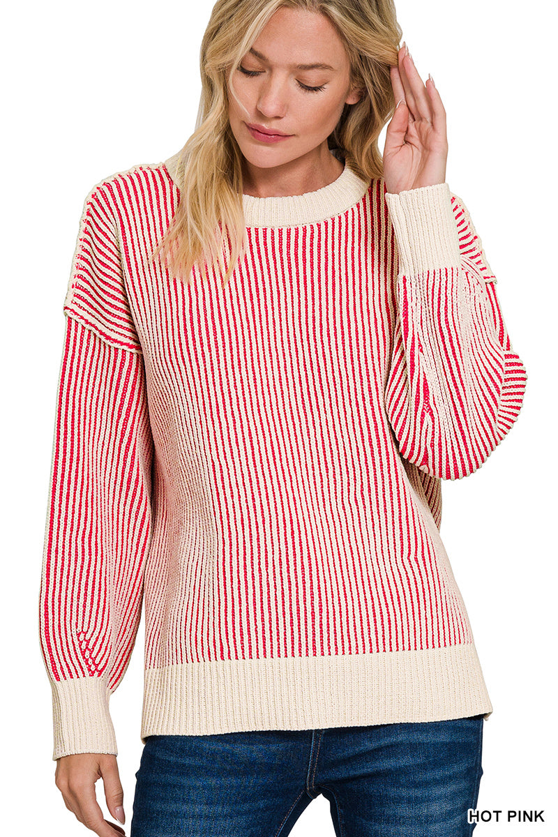 Zenana Two Tone Crewneck Sweater