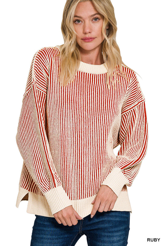 Zenana Two Tone Crewneck Sweater