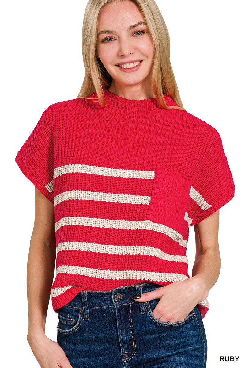 Short Sleeve Stripe Sweater