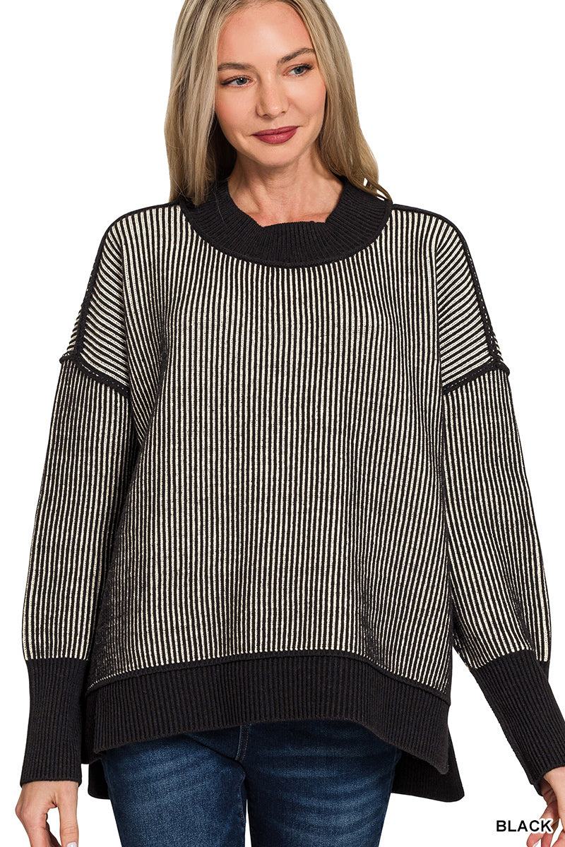 Zenana Exposed Seam Two Tone Sweater