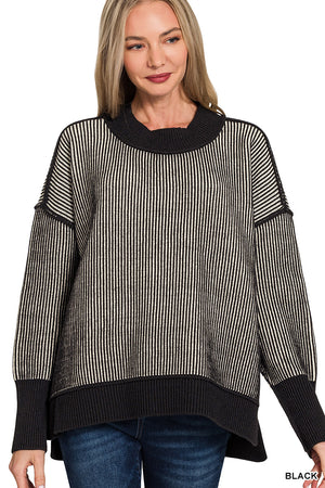 Zenana Exposed Seam Two Tone Sweater