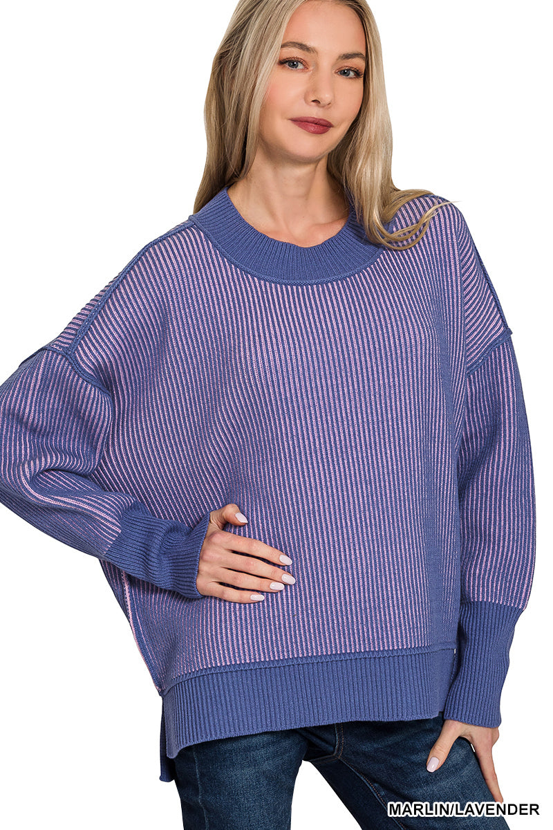 Zenana Exposed Seam Two Tone Sweater