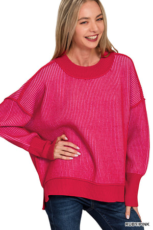 Zenana Exposed Seam Two Tone Sweater