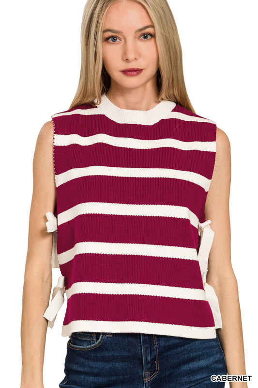Zenana Side Tie Stripe Sweater