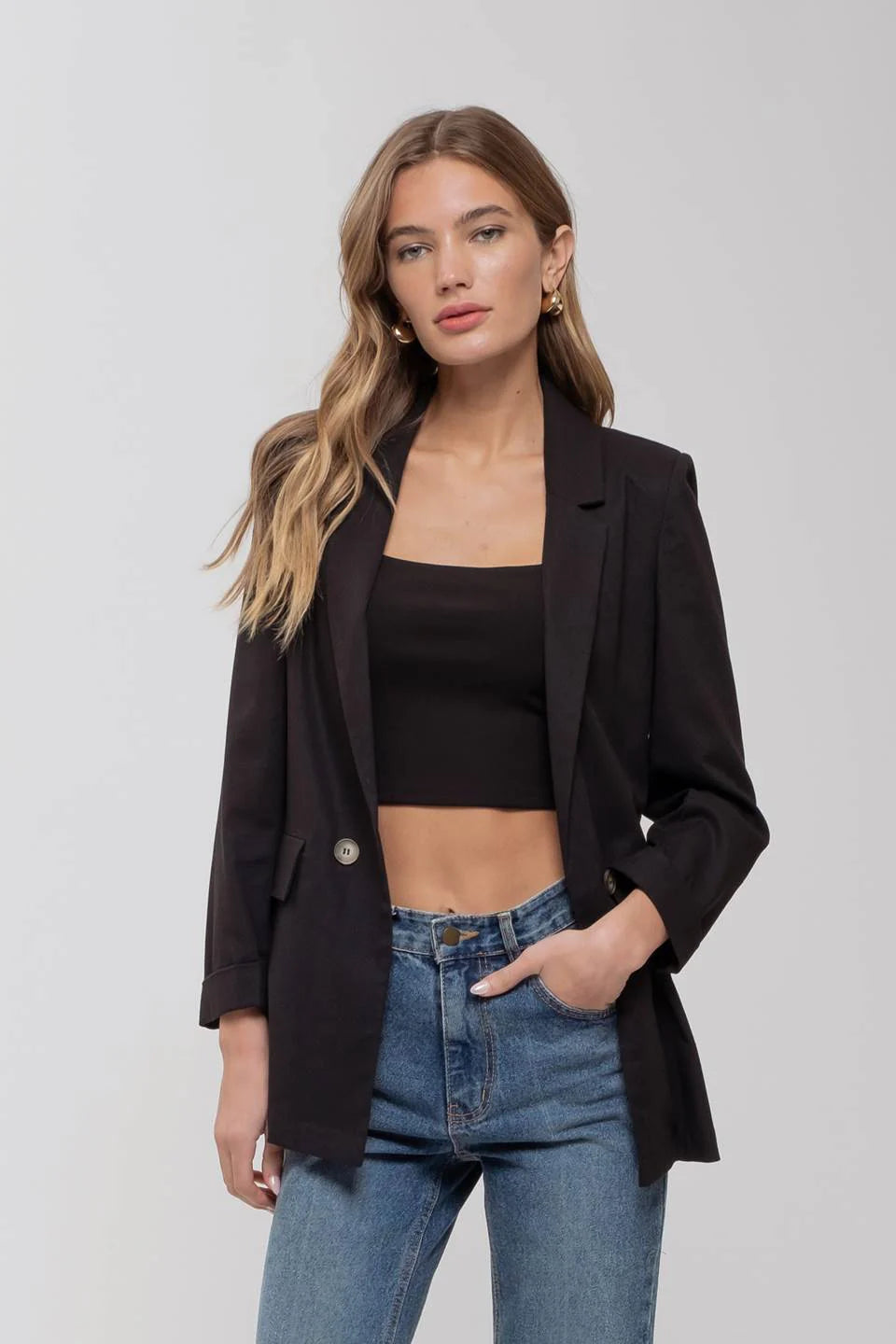 Just Me 3/4 Cuff Sleeve Blazer