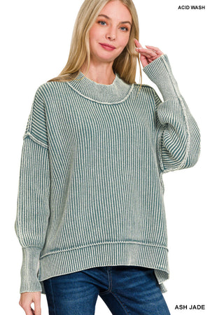 Zenana Washed Side Slit Oversized Sweater