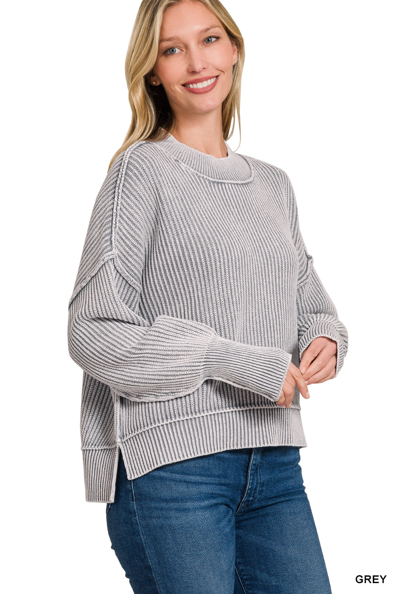 Zenana Washed Cropped Sweater