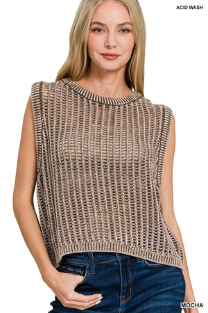 Acid Washed Fishnet Sweater