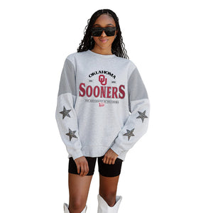 OKLAHOMA SOONERS SWEET MOVES CREWNECK FLEECE WITH JERSEY MESH CONTRASTING SHOULDER INSERT