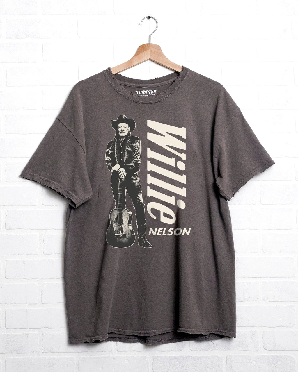 LivyLu Willie Nelson Stand Charcoal Thrifted Graphic Tee