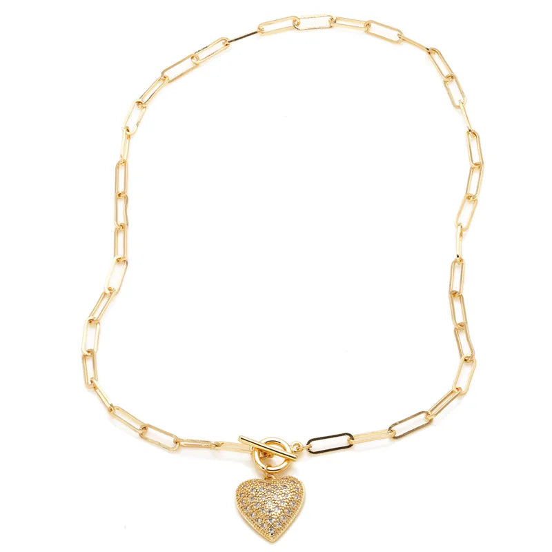 Gold Rhinestone Heart Necklace