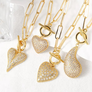 Gold Rhinestone Heart Necklace