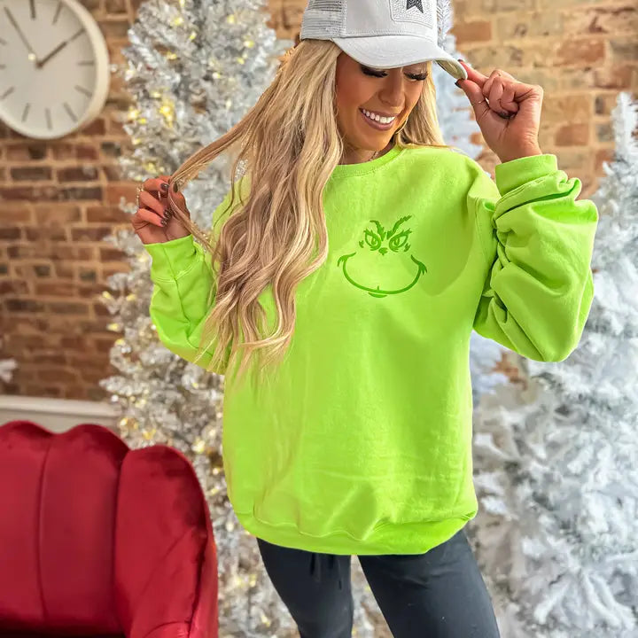 You’Re A Mean One Lime Green Crewneck Sweatshirt