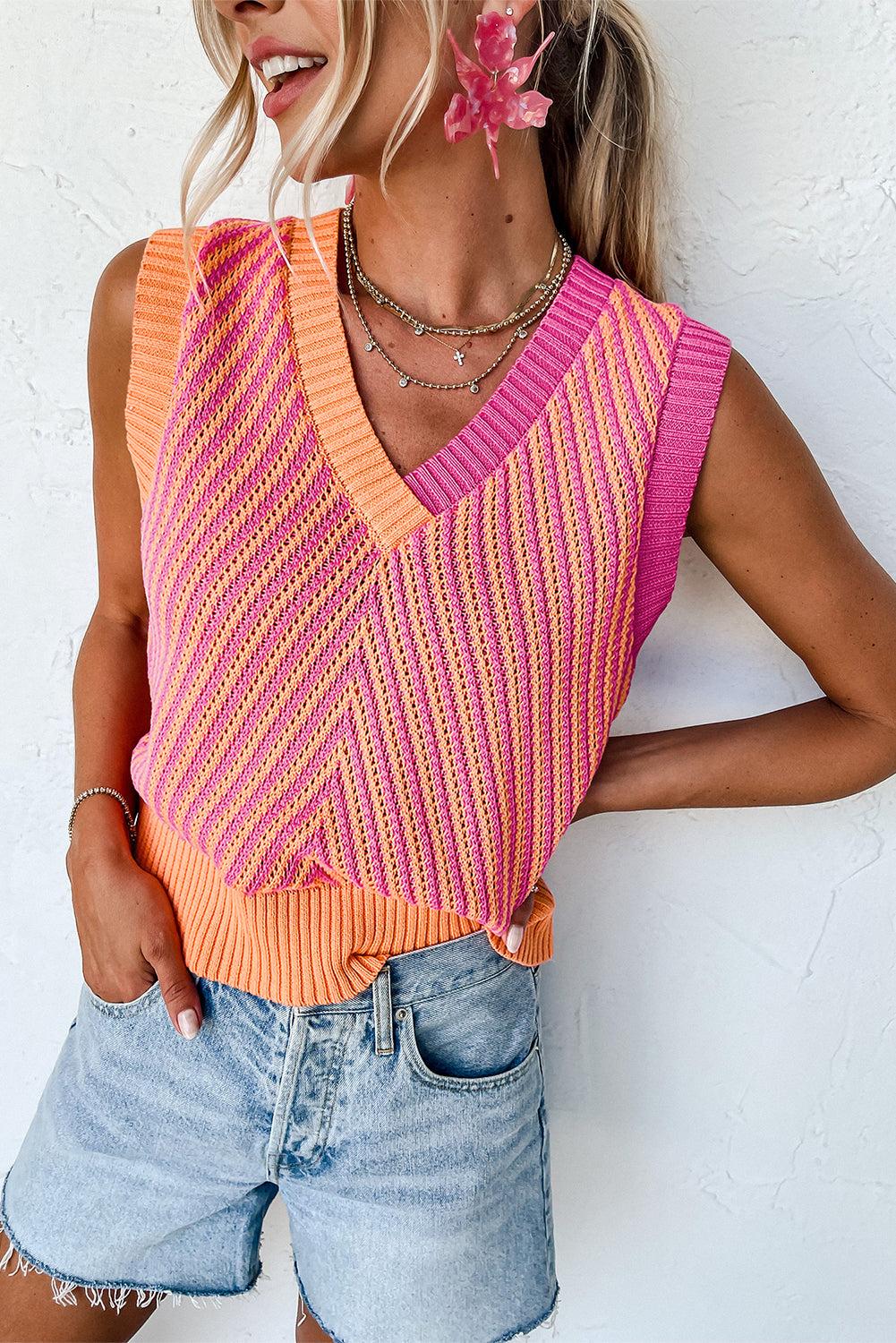 Sunshine Pink Contrast Sweater Top