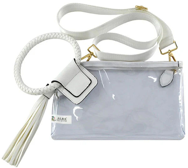 Clear Cuff Handle Tassel Wristlet Clutch/Crossbody