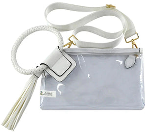 Clear Cuff Handle Tassel Wristlet Clutch/Crossbody