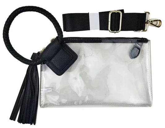 Clear Cuff Handle Tassel Wristlet Clutch/Crossbody