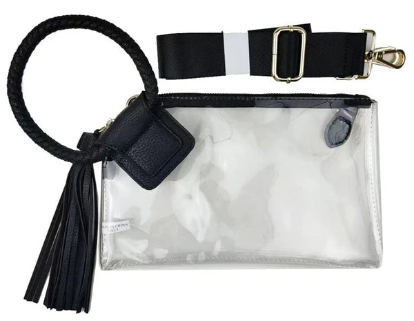 Clear Cuff Handle Tassel Wristlet Clutch/Crossbody