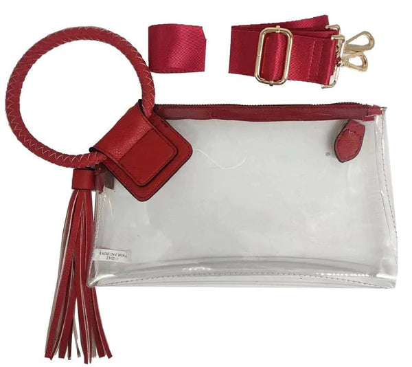 Clear Cuff Handle Tassel Wristlet Clutch/Crossbody