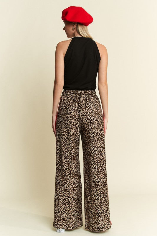 Leopard Contrast Red Panel Pants