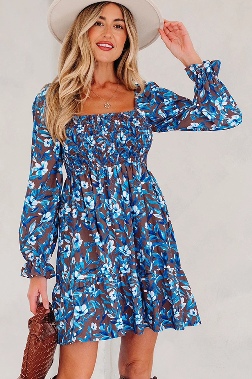 Blue Floral Smocked Dress