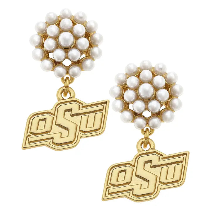 Oklahoma State Cowboys Pearl Cluster 24K Plated Earrings by Canvas Style