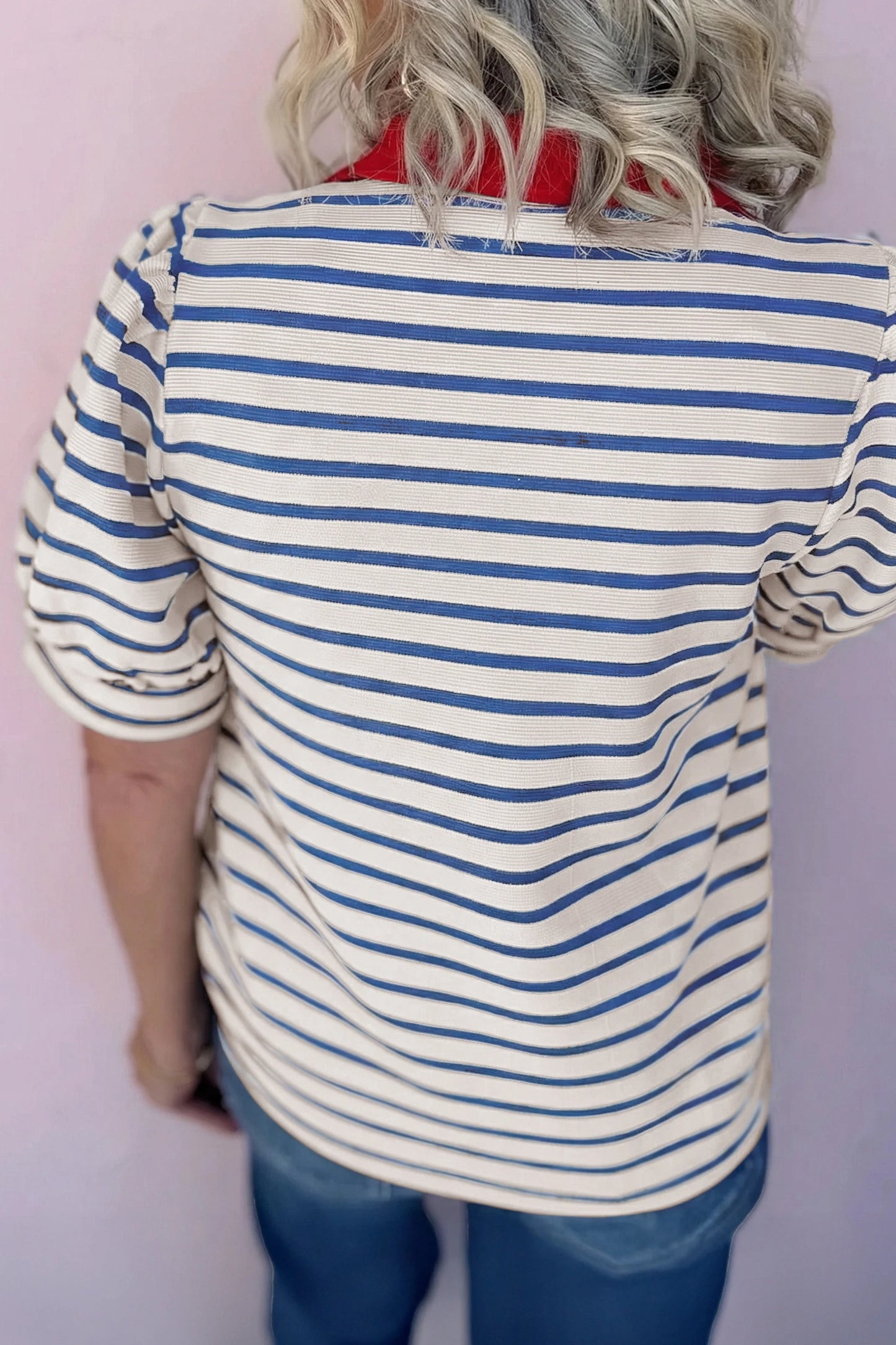 Blue Stripe Puff Sleeve Top