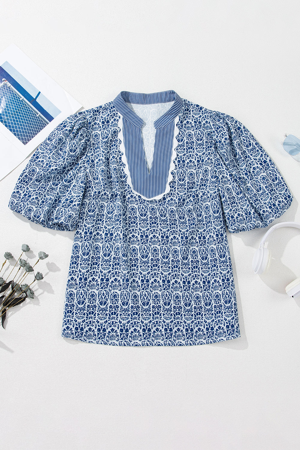 Beka Blue Contrast Print Top