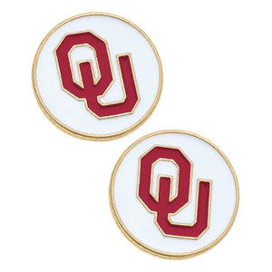 Oklahoma Sooners Enamel Disc Stud Earrings in White