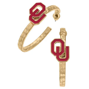 Oklahoma Sooners Enamel Logo Hoop Earrings in Crimson