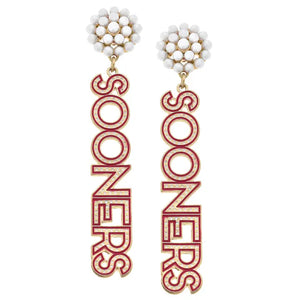 Oklahoma Sooners Pearl Cluster Dotted Enamel Drop Earrings