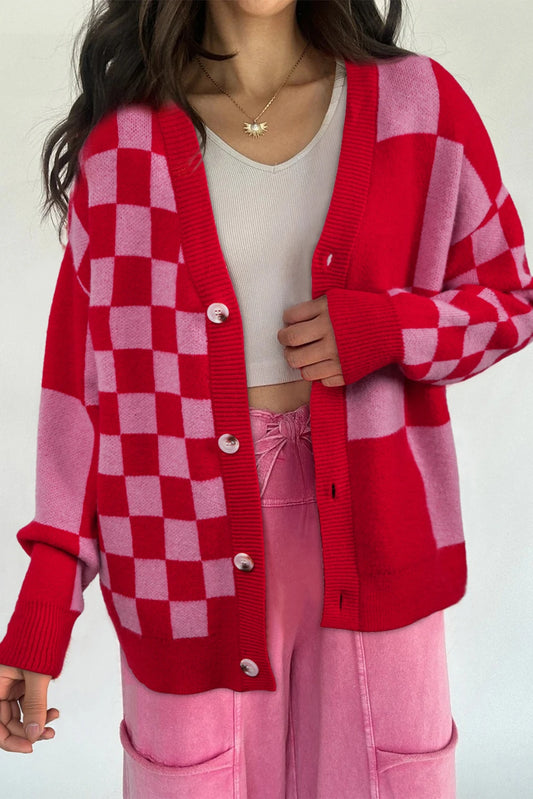 Pink/Red Checkered Mix Cardigan