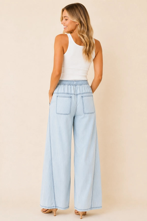 Chic Drawstring Wide Leg Denim
