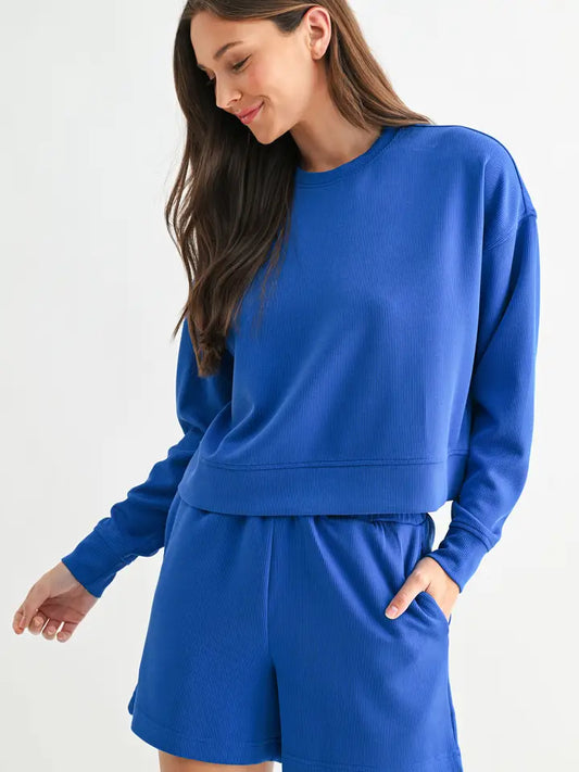 Mono B Luxe Sand Wash Rib Long Sleeve Top