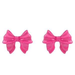 Pink Bow Ribbon Knob Stud Post Earrings