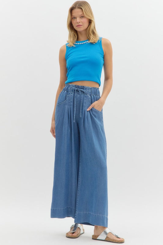 Entro High Waist Pintuck Denim Pants