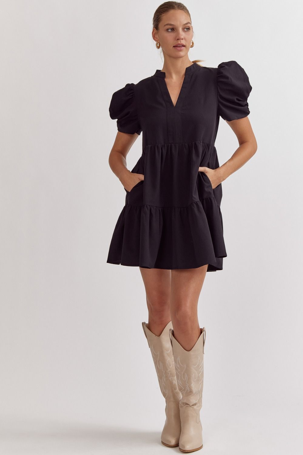 Entro Puff Sleeve Tiered Dress
