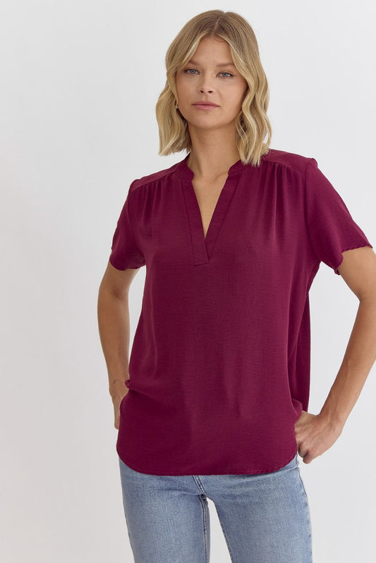 Entro Solid V-Neck Placket Top